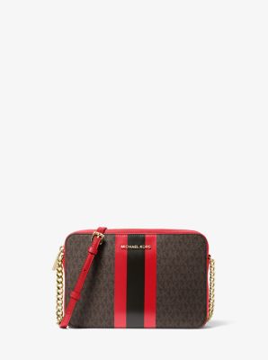 Jet set large logo stripe sales crossbody bag