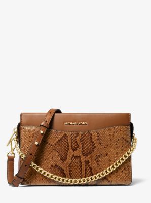 Jet Set Large Snake Embossed Leather Chain Crossbody Bag