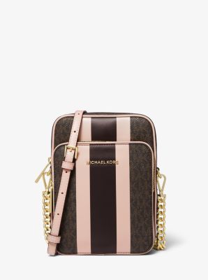 michael kors jet set medium logo stripe crossbody bag