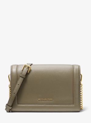 michael kors large crossgrain leather crossbody clutch