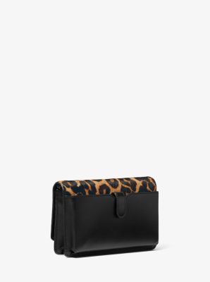 Leopard Calf Hair and Leather Convertible Crossbody Bag