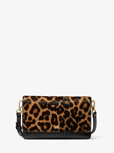 Leopard Calf Hair and Leather Convertible Crossbody Bag - BUTTERSCOTCH - 32F9GOXC5H