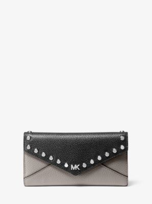 Large Studded Two-Tone Pebbled Leather Envelope Wallet | Michael Kors
