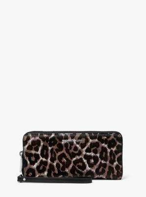 Leopard-Print Calf Hair Continental Wristlet