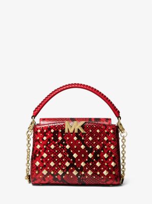 Petit sac &agrave; bandouli&egrave;re Karlie en cuir gaufr&eacute; &agrave; motif de serpent clout&eacute;