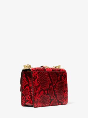 Michael Kors Red Snake Embossed Leather Satchel Crossbody Bag