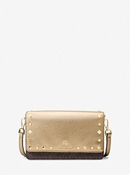 Jet Set Small Studded Metallic and Logo Smartphone Crossbody Bag - BROWN/PALE GOLD - 32H1GT9C5Y