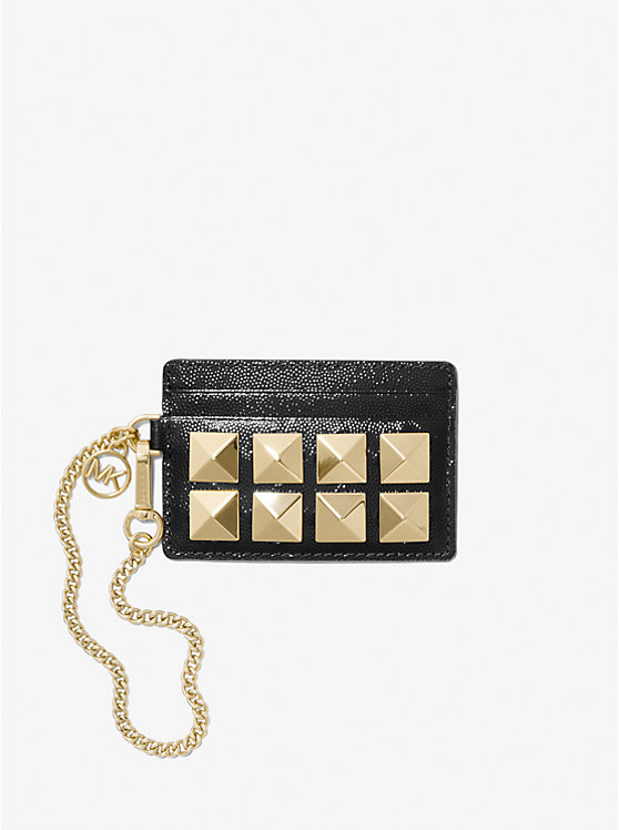 Small Studded Textured Leather Chain Card Case image number 0