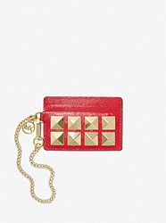 Small Studded Textured Leather Chain Card Case - CRIMSON - 32H1GT9D1A