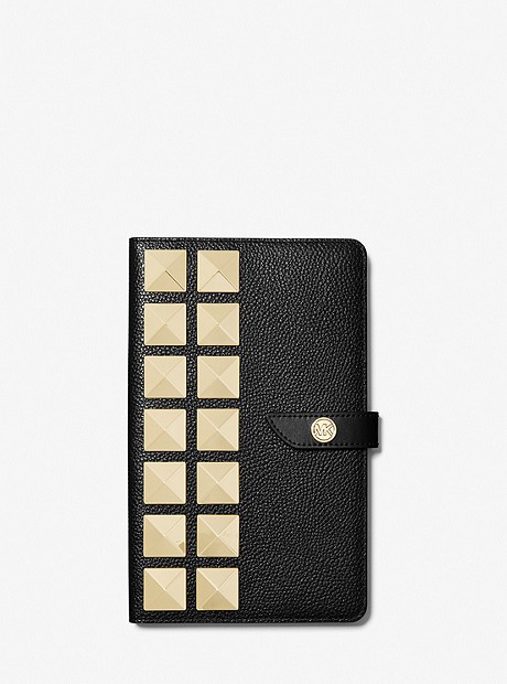 Medium Studded Pebbled Leather Notebook - BLACK - 32H1GTMN8T