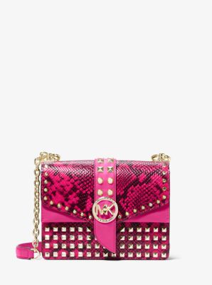 Greenwich Small Studded Snake Embossed Leather Crossbody Bag 