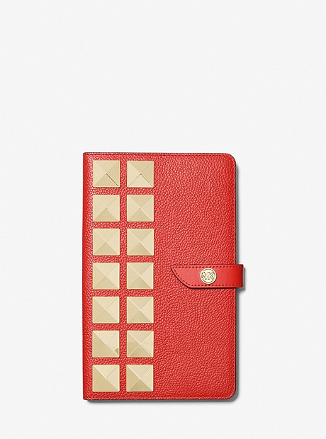 Medium Studded Pebbled Leather Notebook - SANGRIA - 32H1LTMN8T