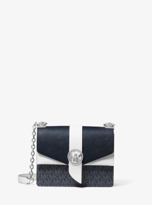 Greenwich Small Two-Tone Logo and Saffiano Leather Crossbody Bag in ADM/PLBL/OPW | Michael Kors