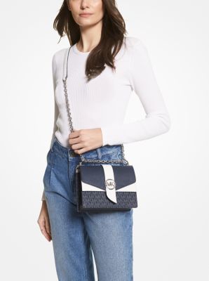 Greenwich Small Two-Tone Logo and Saffiano Leather Crossbody Bag in ADM/PLBL/OPW | Michael Kors