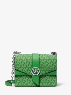 Greenwich Small Logo and Leather Crossbody Bag in PALM GREEN | Michael Kors
