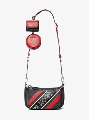 Jet set medium deals logo stripe crossbody bag