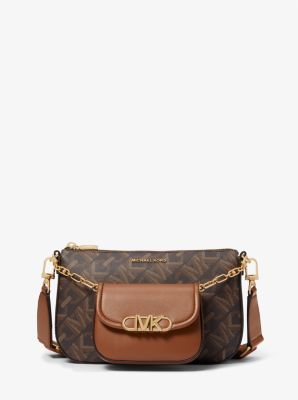 Michael Kors Parker Signature Mk Logo Medium Saddle Crossbody Bag - Brown/Luggage