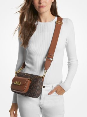 Michael Kors Parker Signature Mk Logo Medium Saddle Crossbody Bag - Brown/Luggage