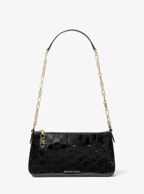 The Chain Link Leather Crossbody Black