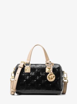 Grayson Small Logo Embossed Patent Duffel Crossbody Bag