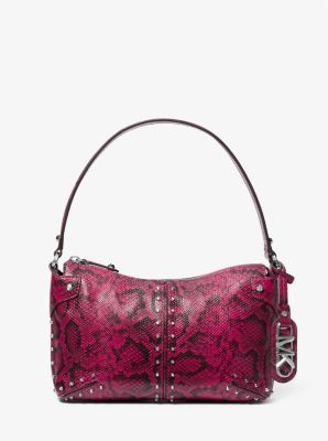 Michael Kors Red Snake Embossed Leather Satchel Crossbody Bag