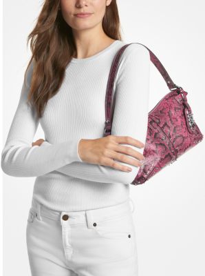 Bolso de hombro Astor grande de piel con motivo de serpiente en relieve y tachuelas