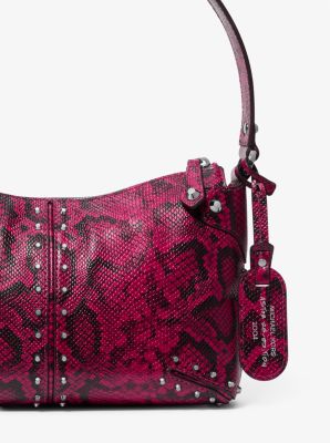 Michael Kors Red Snake Embossed Leather Satchel Crossbody Bag