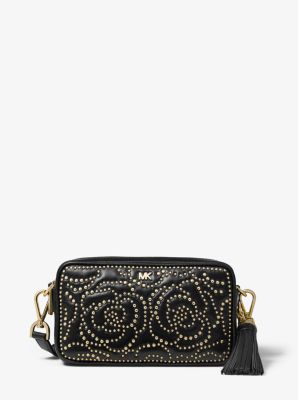 Small rose studded leather camera bag sale