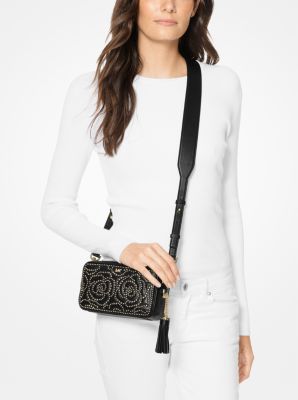 Small rose studded leather camera bag clearance