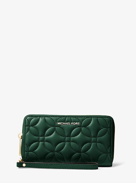 Large Quilted Leather Smartphone Wristlet - RACING GREEN - 32H8GFDE3T