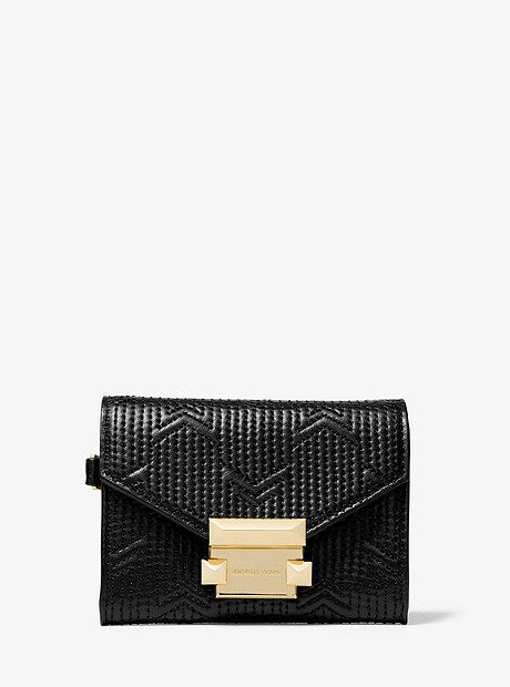 Whitney Small Deco Quilted Leather Chain Wallet - BLACK - 32H8GWHC0T