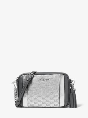 ginny medium metallic logo jacquard crossbody