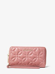 Large Quilted Leather Smartphone Wristlet - ROSE - 32H8TFDE7T