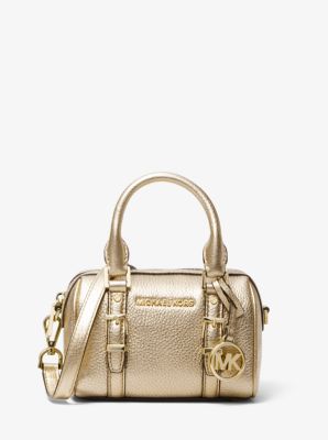 Michael Kors Grayson Small Duffle Signature Embossed Logo Metallic Crossbody Bag - Silver