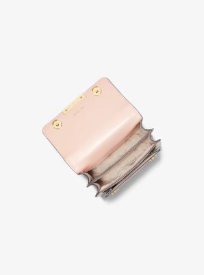 Jade Extra-Small Logo and Leather Crossbody Bag in VANILLA/SOFT PINK | Michael Kors