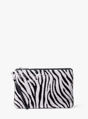 Large Zebra Sequined Zip Pouch image number 0