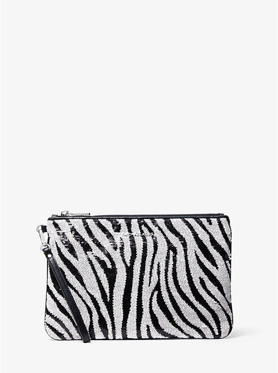 Large Zebra Sequined Zip Pouch image number 0