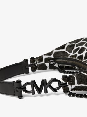 Piper Small Animal Print Calf Hair Shoulder Bag in BLACK/WHITE | Michael Kors