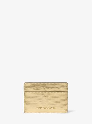 Jet Set Metallic Lizard Embossed Leather Card Case