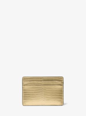 Jet Set Metallic Lizard Embossed Leather Card Case