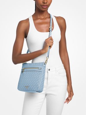 Jet Set Large Signature Logo Printed Crossbody Bag in CHAMBRAY | Michael Kors