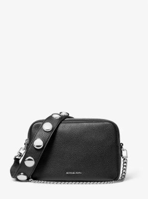 Bryant Medium Studded Pebbled Leather Camera Crossbody Bag in BLACK | Michael Kors