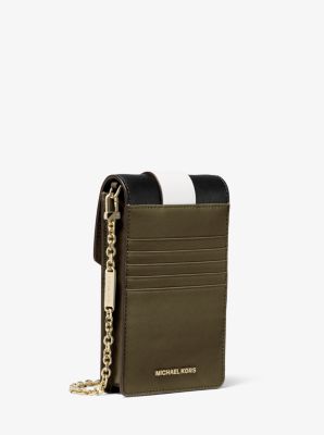 Small Tri-Color Saffiano Leather Smartphone Crossbody Bag