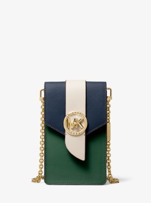 Petit sac à bandoulière en cuir Saffiano tricolore pour téléphone intelligent image number 0