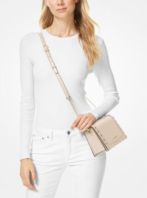 Jet Set Large Studded Pebbled Leather Crossbody Bag