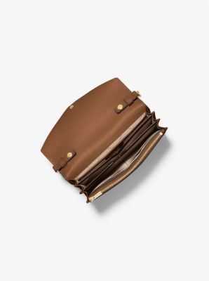 Large cross-grain leather smartphone wrist pouch 