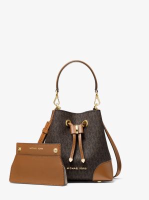 Michael Kors Women's Greenwich Small Color-Block Logo and Saffiano Leather  Crossbody Bag - Brown/Acorn 