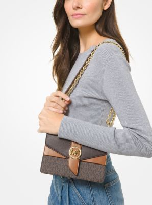 Michael Kors Sac Bandoulière Femme Cuir Saffiano Marron Signature