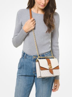 Michael Kors Women's Greenwich Small Color-Block Logo and Saffiano Leather  Crossbody Bag - Brown/Acorn 