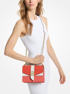 Borsa a tracolla Greenwich piccola in pelle Saffiano color-block con logo image number 3